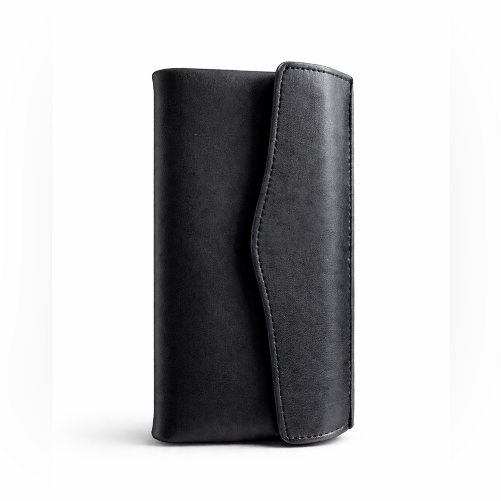 Black Leather Long Wallet Clutch Snap Zip